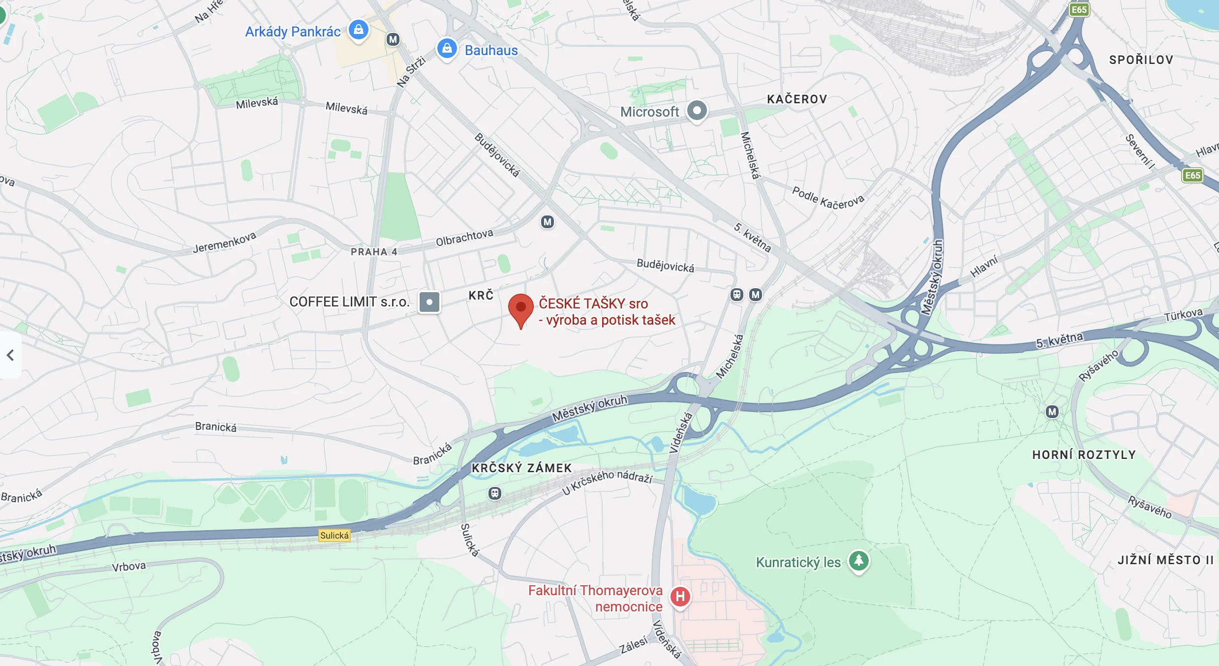 Mapa sídla České tašky v Praze 4, U Habrovky 247/11